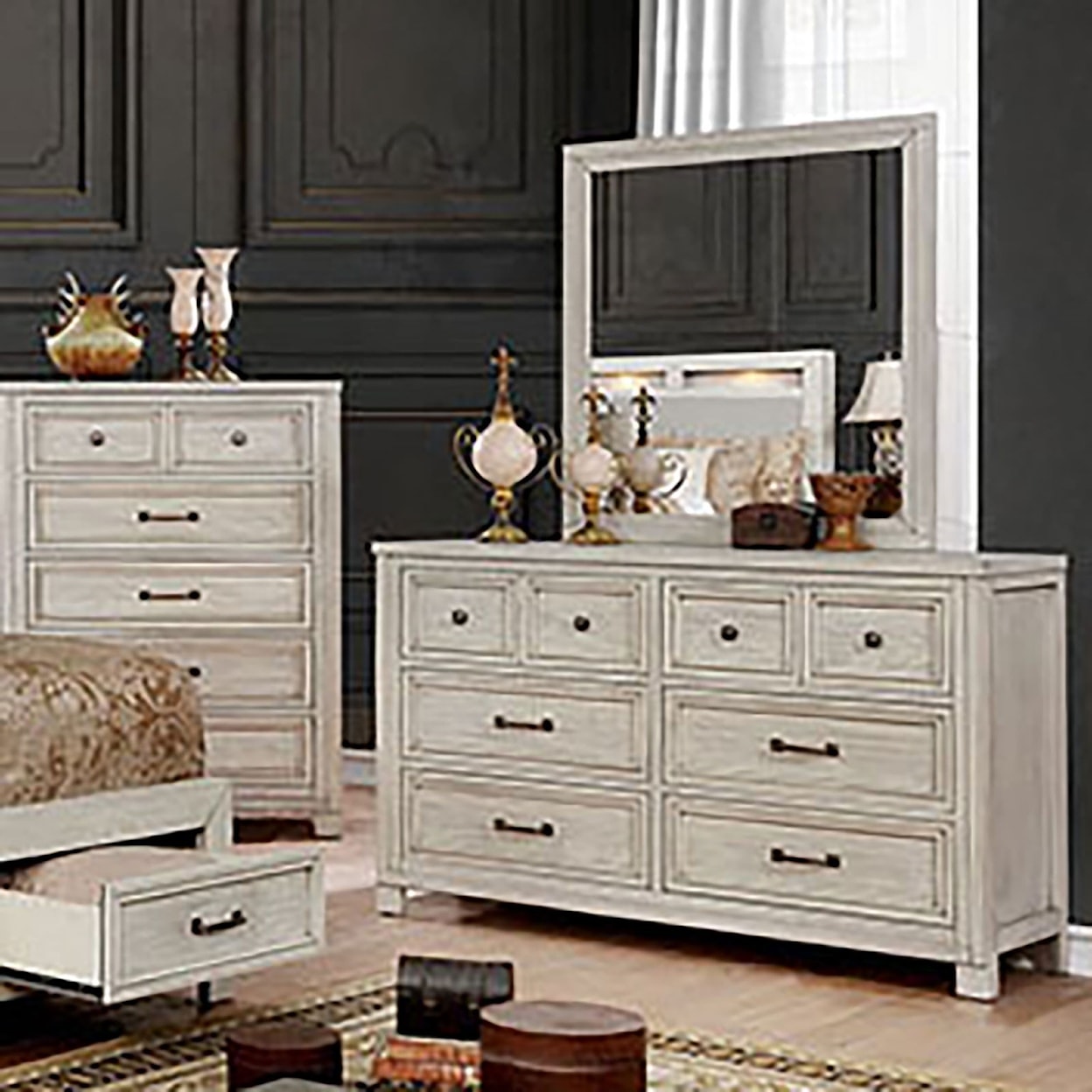 Furniture of America - FOA Tywyn Dresser and Mirror Combination