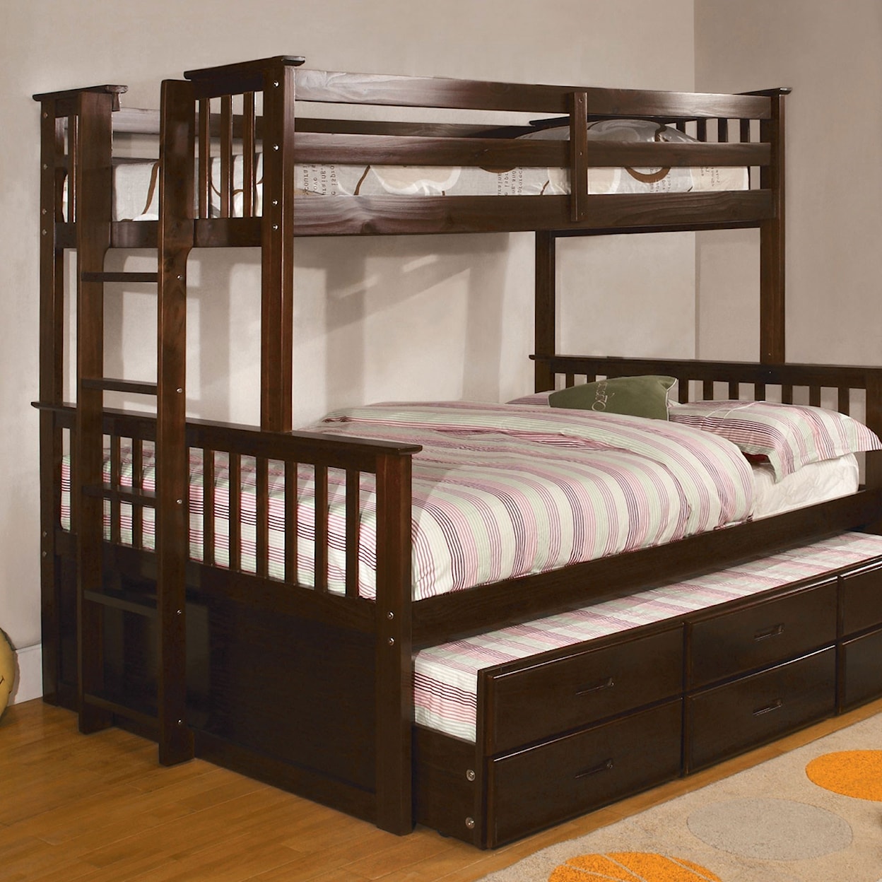 FUSA University Twin-over-Full Bunk Bed and Trundle