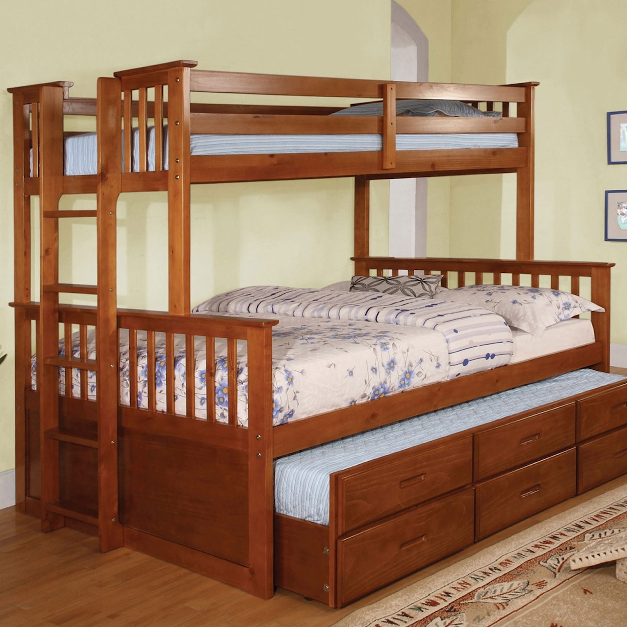 FUSA University Twin-over-Full Bunk Bed and Trundle