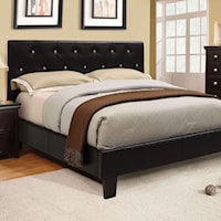 California King Faux Leather Upholstered Bed with Acrylic Crystal Buttons