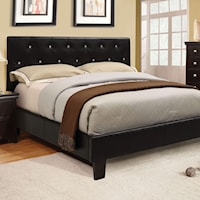 King Faux Leather Upholstered Bed with Acrylic Crystal Buttons