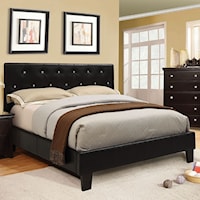 Queen Faux Leather Upholstered Bed with Acrylic Crystal Buttons