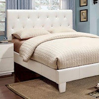 California King Faux Leather Upholstered Bed with Acrylic Crystal Buttons