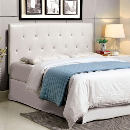 California King Faux Leather Upholstered Headboard with Acrylic Crystal Buttons