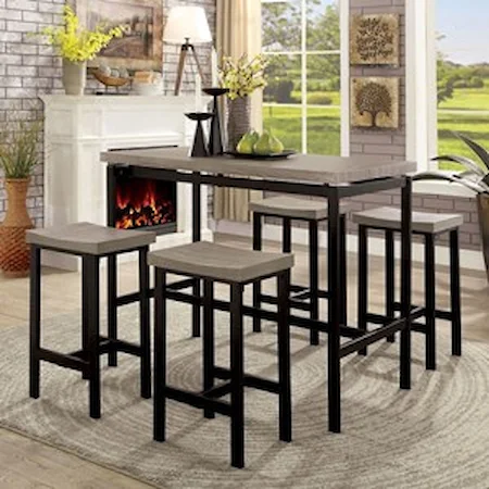 Contemporary 5 Piece Table and Stool Set with Metal Base