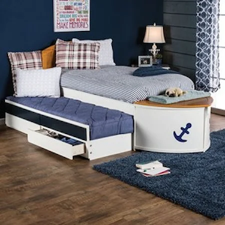 Nautical Youth Bedroom Twin Bed with Trundle and Storage Drawers