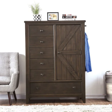 Rustic 6-Drawer Armoire with Interior Storage and Felt-Lined Top Drawer