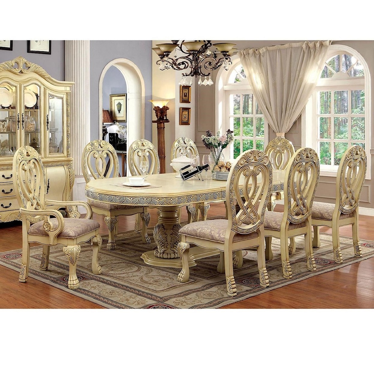 Furniture of America Wyndmere 9 Piece Dining Set