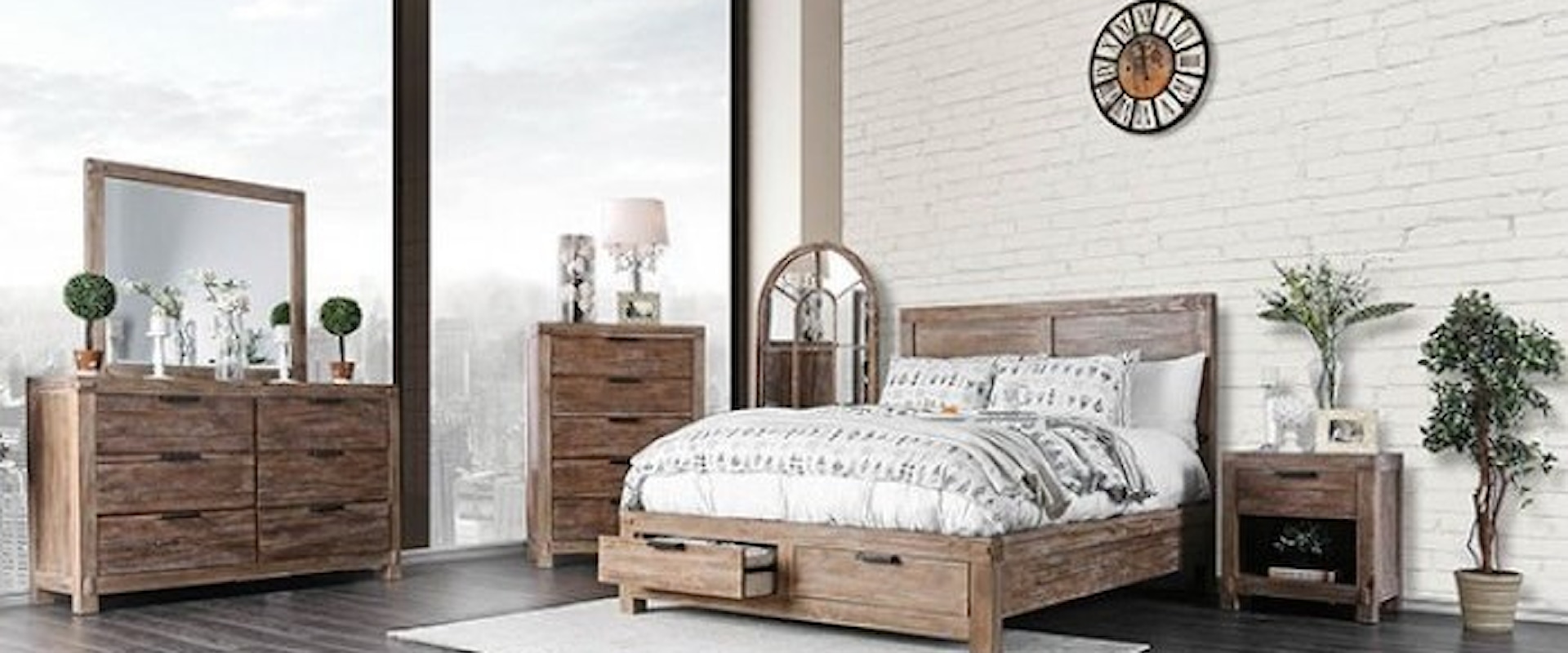 Rustic 5 Piece Queen Bedroom Set with Chest