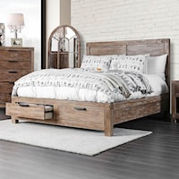 Rustic California King Bed with 2 Footboard Storage Drawers