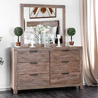 Rustic Dresser and Mirror Set with Weathered Finish