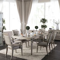 Transitional 7 Piece Dining Set with Leaf and Button Tufted Chairs