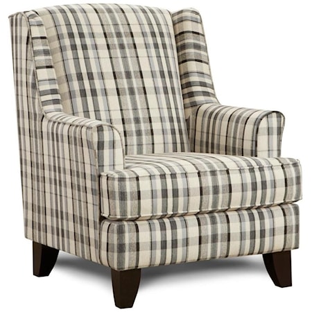 Transitional Plaid Wing Back Accent Chair