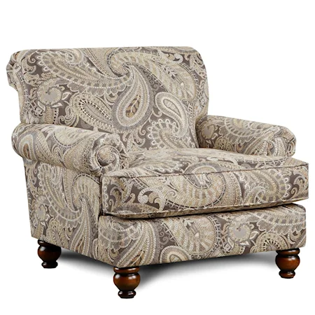 Traditional Accent Chair with Rolled Arms and Rolled Back Detail
