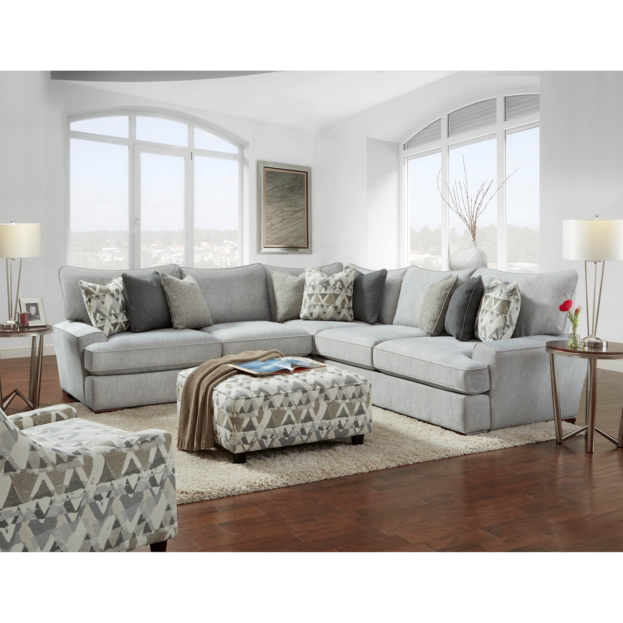 Fusion Furniture 2000 ALTON SILVER L-Shaped Sectional