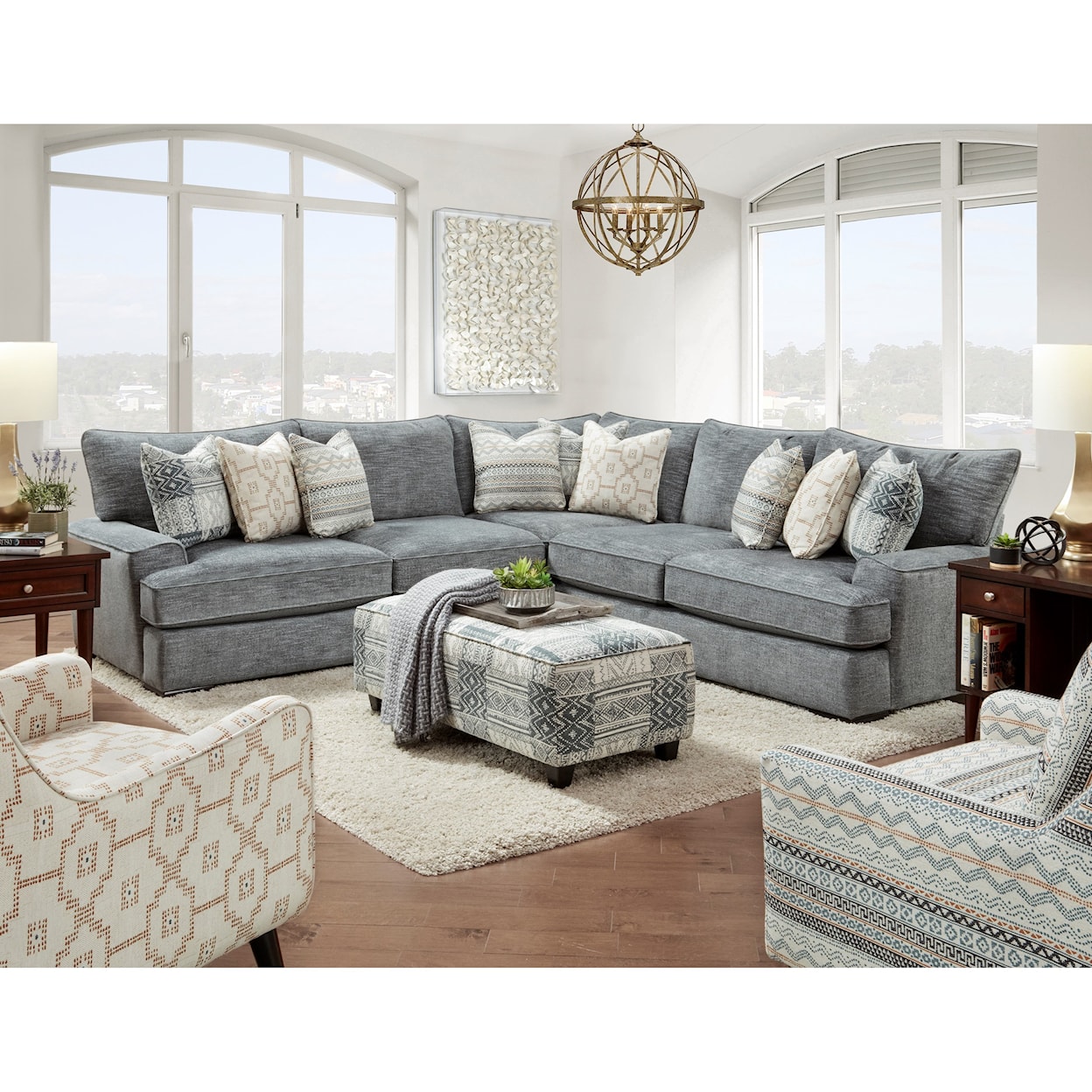 Fusion Furniture 2000 HANDWOVEN SLATE RIVERDALE L-Shaped Sectional