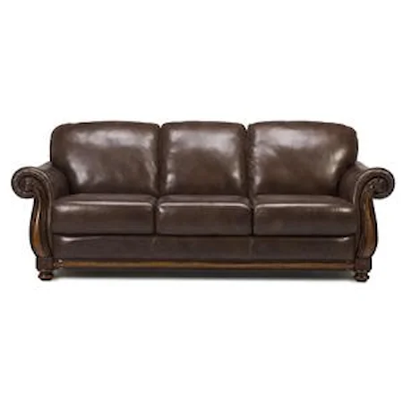 Traditional Three Seater Sofa with Rolled Arms and Exposed Wood