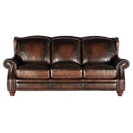 Traditional Leather Sofa with Nailheads