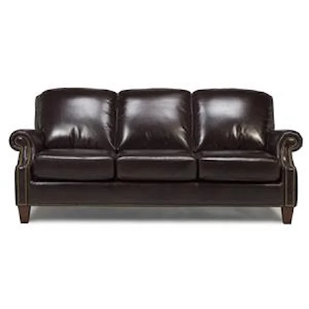 Traditional Leather Sofa with Tapered Wood Legs