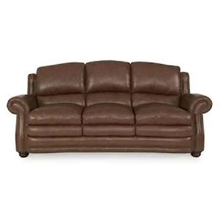 Traditional Leather Sofa with Rolled Arms and Nailhead Trim