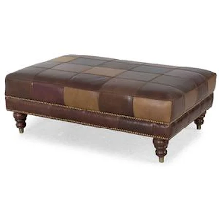 Traditional Leather Cocktail Ottoman with Nailhead Accents