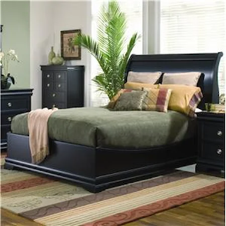Transitional Swept-Back Queen Sleigh Bed with Low Profile Footboard 