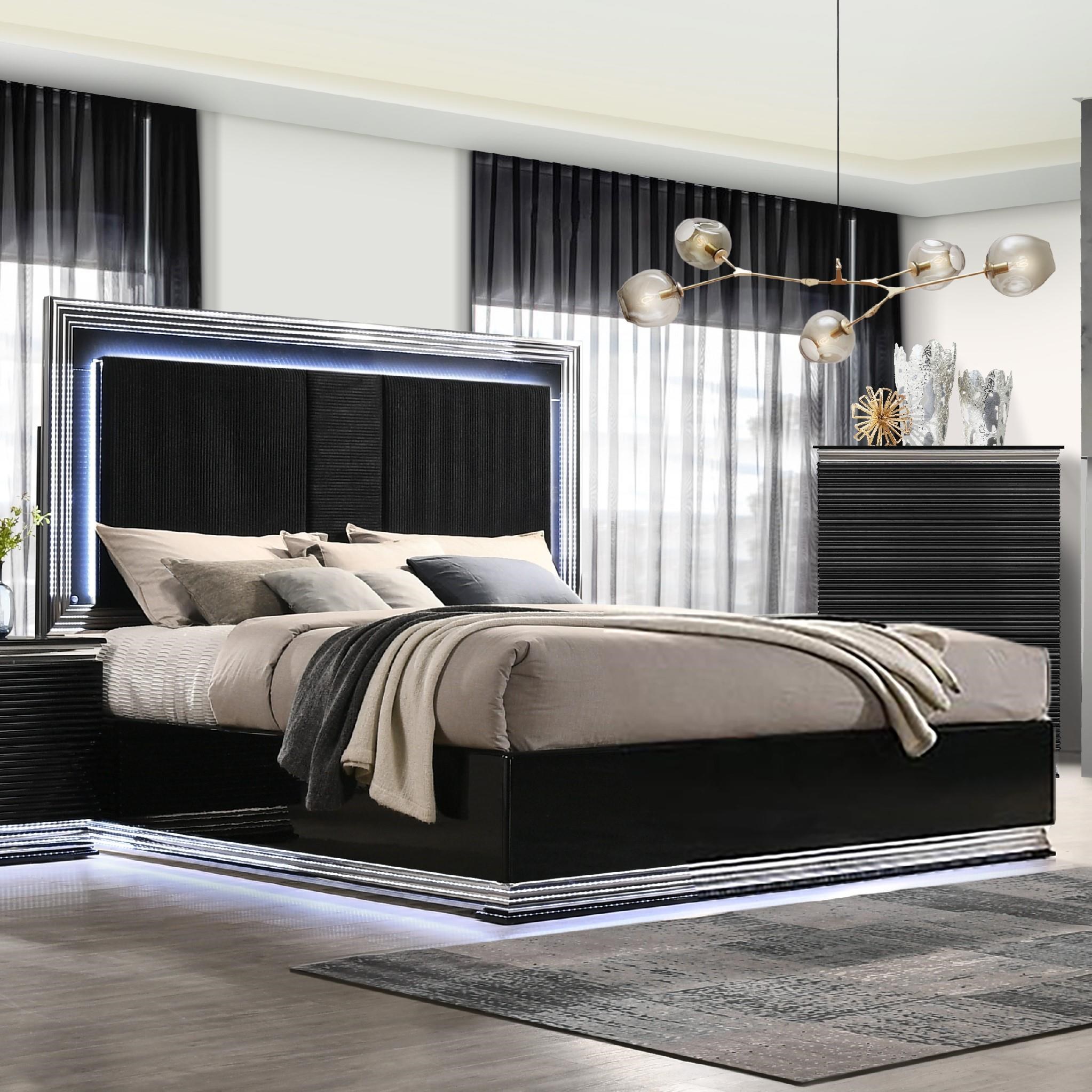 Queen size bed on sale with led lights