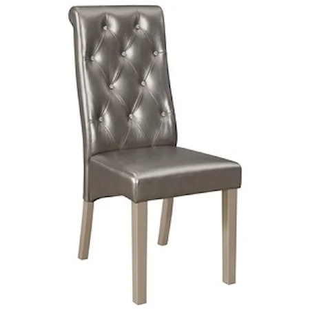 Metallic Gray Tufted Dining Chair with Rhinestones