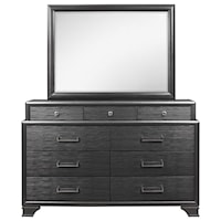 Transitional 9-Drawer Dresser and Mirror Set