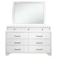 Transitional 9-Drawer Dresser and Mirror Set
