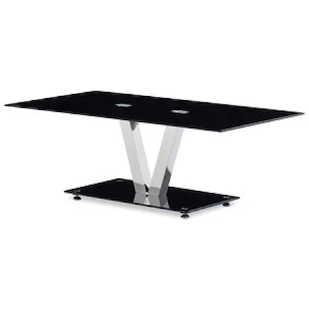 Tempered Glass Coffee Table With Chrome V-Shaped Base