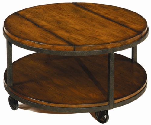 Round Cocktail Table with Shelf and Wheels