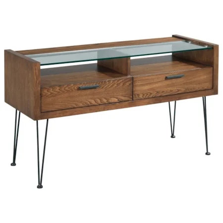 Contemporary Sofa Table with Tempered Glass Top and Two Drawers