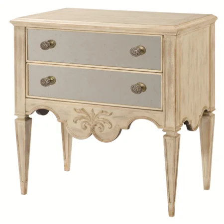 2 Drawer Mirrored Chest with Carved Design on Apron