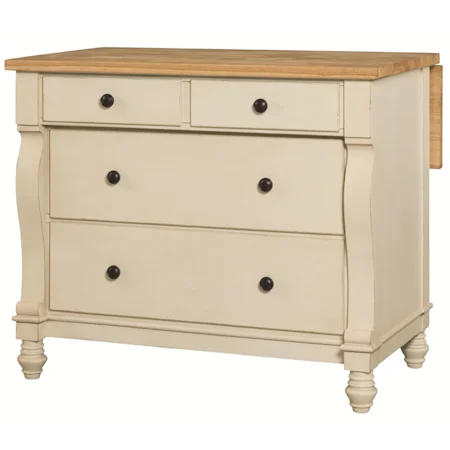 Kitchen Bureau with 4 Drawers and Butcher Block Top and Drop Leaf