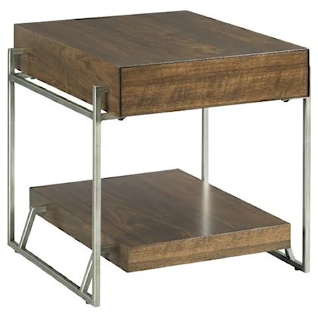 Industrial Rectangular Drawer End Table with Storage