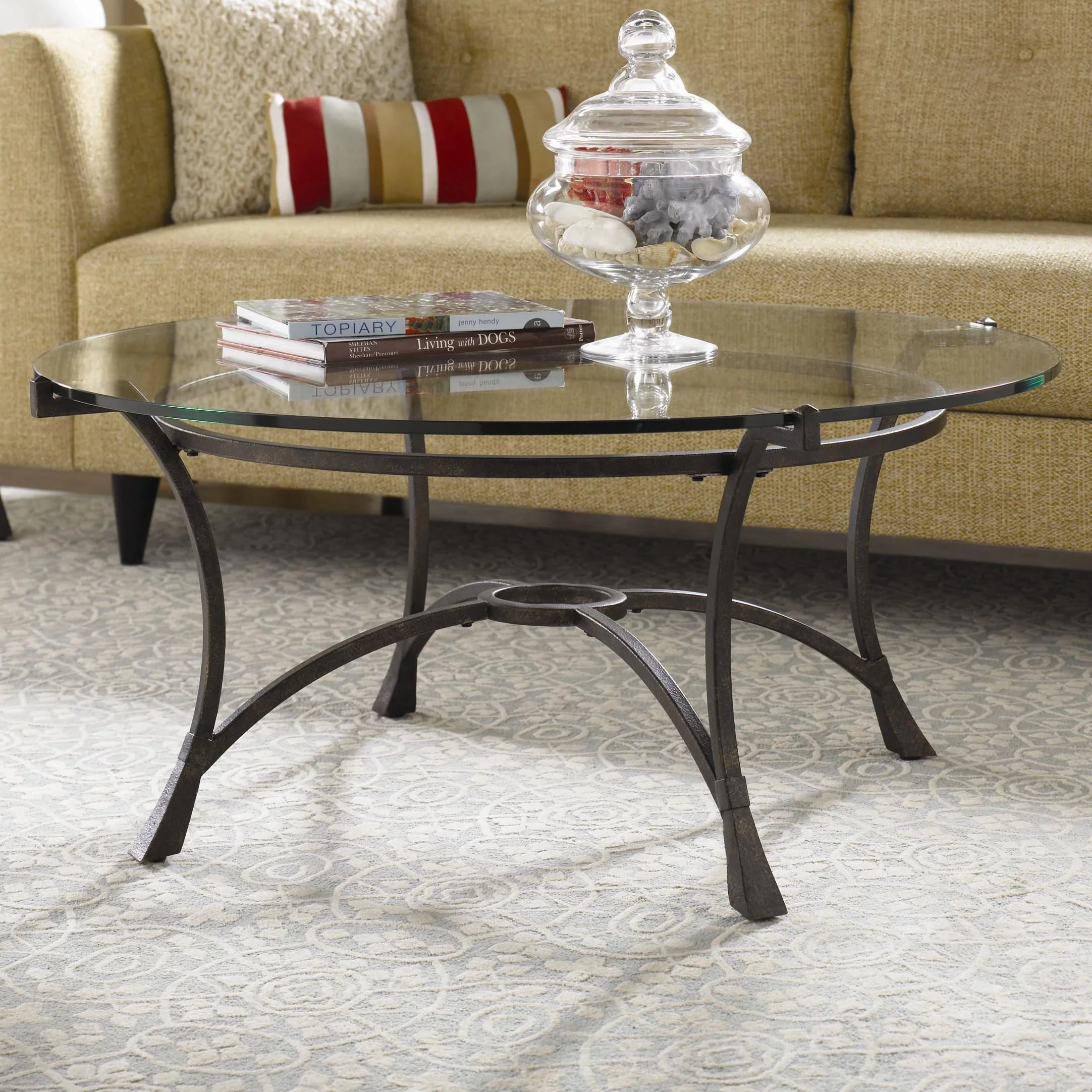 Hammary Sutton T30026-T3002605-00R Contemporary Metal Round Cocktail Table  with Glass Top | Howell Furniture | Occ - Cocktail-Coffee Tables, image size:2164x2164