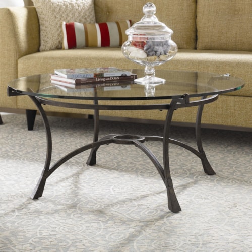 Contemporary Metal Round Cocktail Table with Glass Top