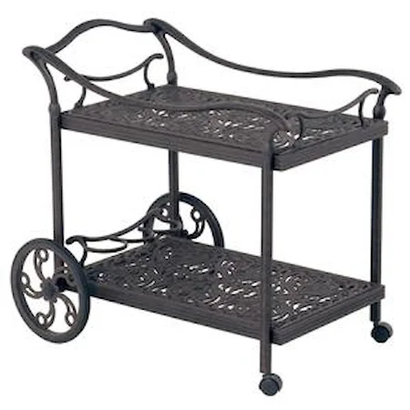 Traditional Aluminum Tea Cart with Scroll Detail and Easy Mobility