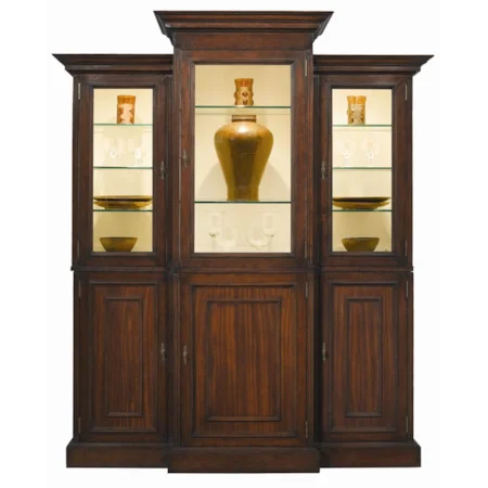 Breakfront China Cabinet with Three Glass Doors
