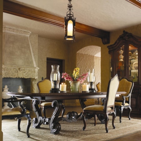 Trestle Table & Upholstered Back Chairs Set