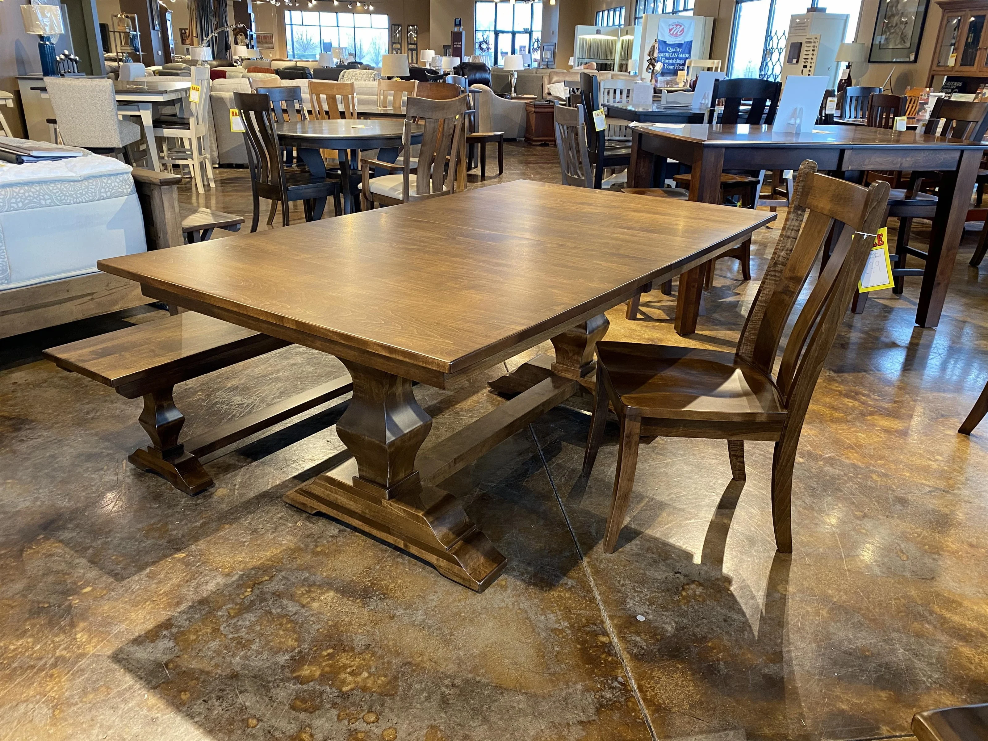 Hermie's Table Shop Jessica 23332 Customizable Solid Wood Double Pedestal Dining Table with Leaf