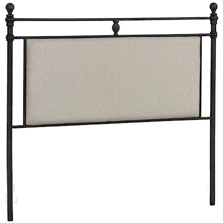 Traditional Queen Size Upholstered Headboard with Metal Posts