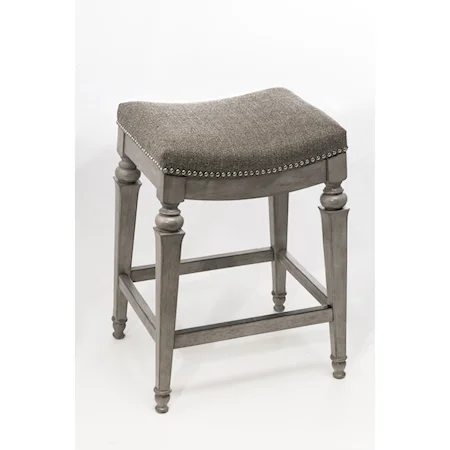 Backless Non-Swivel Counter Stool with Nailhead Trim