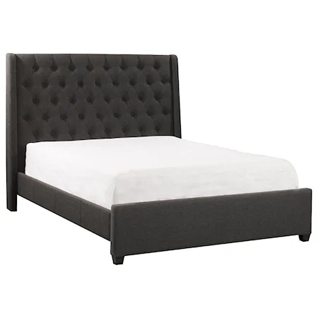Traditional Queen Size Upholstered Bed with Tufting