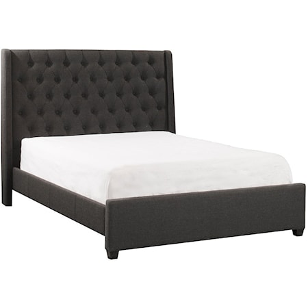 Traditional King Size Upholstered Bed with Tufting