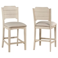 Set of 2 Farmhouse Non-Swivel Counter Stools with Upholstered Seat