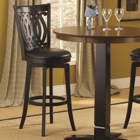 30 Inch Swivel Bar Stool with Upholstered Seat and Designed Back