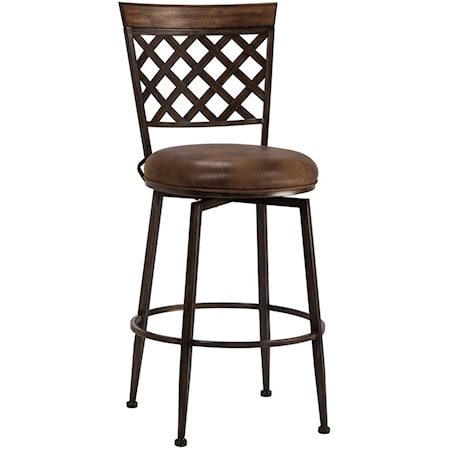 Casual Commercial-Grade Swivel Counter Stool with Lattice Back