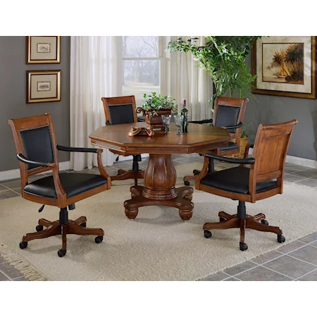 Five Piece Game Table Set with Leather Chairs